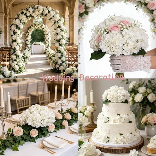 Kimura's Cabin 6pcs White Hydrangea Artificial Flowers Silk Fake Hydrangeas - Image 5