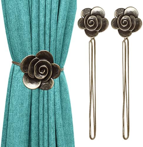 Lewondr Magnetic Curtain Tiebacks, Flower Vintage Curtain Holdbacks, Bronze by Lewondr