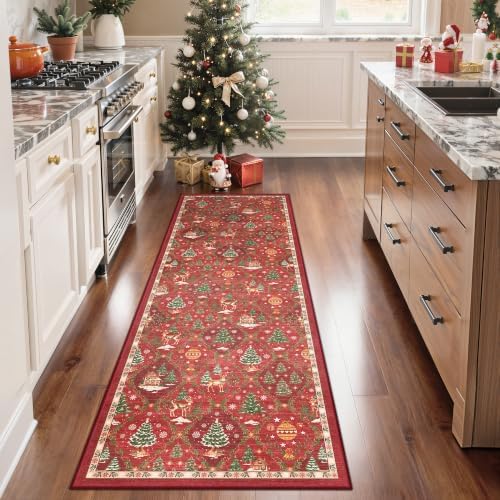 Madane Washable Christmas Runner Rug 2x6 - Red Rug Runners for Hallways by Madane