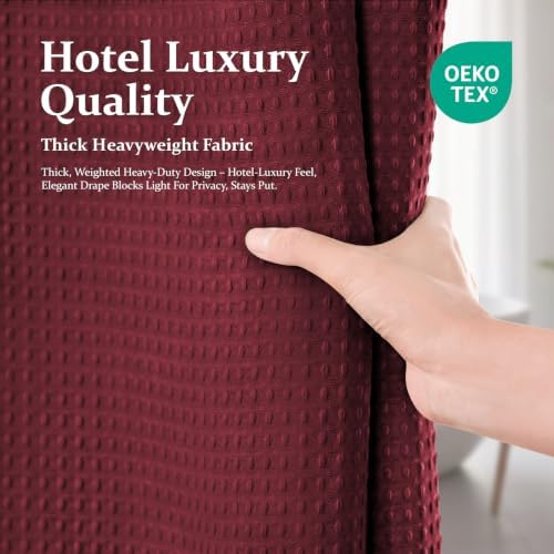 Dynamene Extra Long Waffle Shower Curtain 256 GSM Fabric 72"x84" Burgundy - Image 6