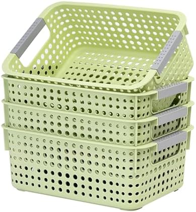 Soddeph 4-Pack Hollow Plastic Storage Baskets with Handles(Green, Small) by Soddeph