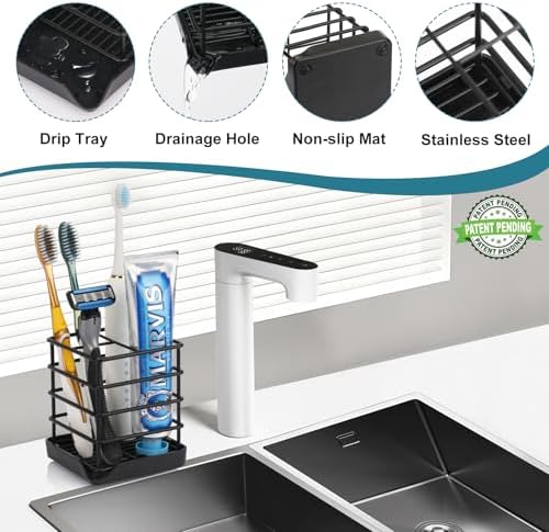 Toothbrush Holders for Bathroom,Black,Stainless Steel,Detachable, 3 Slot - Image 4