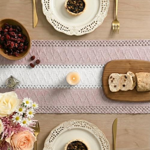 Artoid Mode Pink Farmhouse Woven Table Runner 12x120 Inch - Image 4