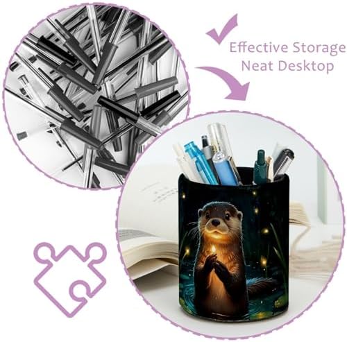 Vcedizo Pen Holder for Desk, Cute Otter Makeup Brush Holder Pencil Cup Desk Accessories Storage Organizer Desktop Stationery Organizer for Office School Home - Image 4