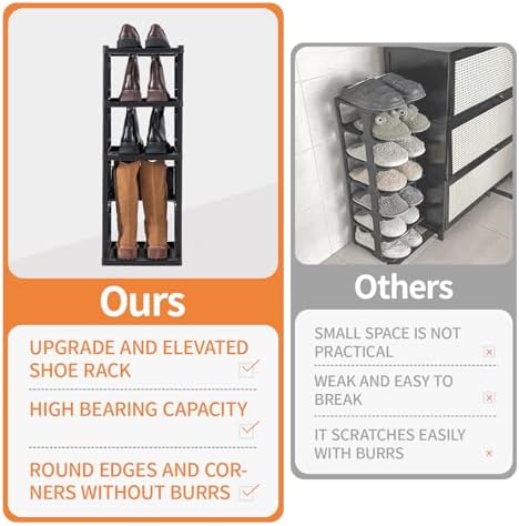 5 Tiers Vertical Shoe Rack for Closet Narrow Shoe Holder Storage Organizer, Plastic Free Standing Shoe Rack Shelf for Entryway Stackable Stability DIY, Black - Image 6