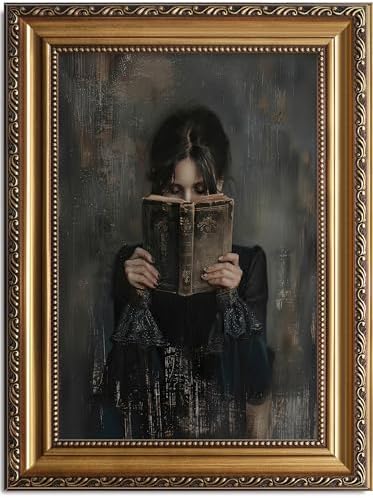 Gold Framed Canvas Wall Art Print, Victorian Woman Painting Picture, Vintage Portrait Oil Painting Wall Decor, Moody Reading Nook Painting for Bedroom Bathroom Wall Art, Dark Academia Decor 16''x24'' by ASTRDECOR