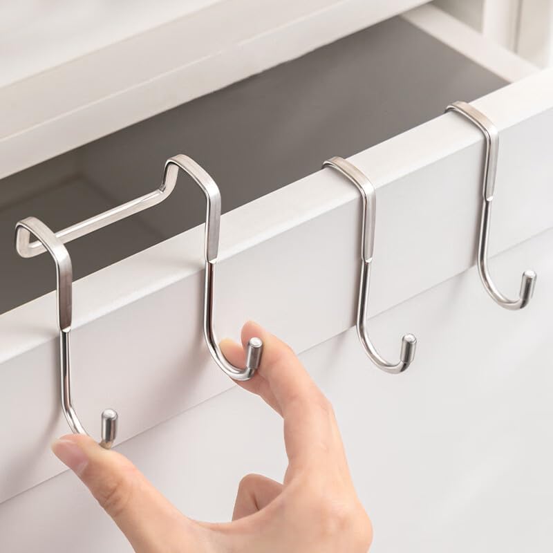 Over The Cabinet Hooks - Heavy Duty Carbon Steel Cabinet Drawer Hanger, No Drill Removable Hooks for Kitchen Or Bathroom, Over Door Towel Rack and Holder (4) by PRINKROOMY