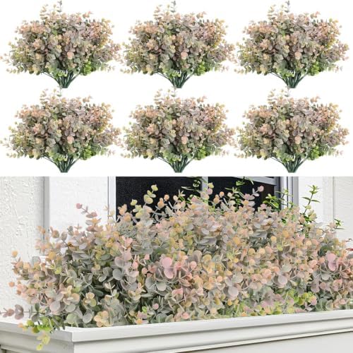 RECUTMS 20 Bundles Artificial Eucalyptus Plant Boxwood Stem 13In Dusty Pink by RECUTMS