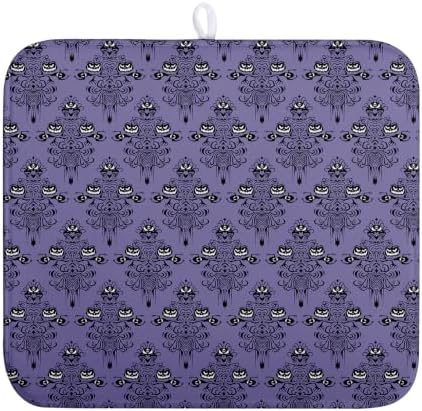 Happy Halloween Dish Drying Mat Haunted Ghosts Drying Mats Purple Spooky Skull Scary Dishes Drying Pad Microfiber Absorbent Reversible Dish Drainer Rack Mat for Kitchen Counter 16x18 by Wnoesat