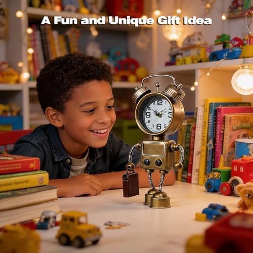 AYRELY® Industrial Steampunk Robot Table Clock,Battery Operated Metal Desk&Shelf Clock,Retro Mechanical Decorative Clock for Home,Living Room,Fireplace Decor - Image 5