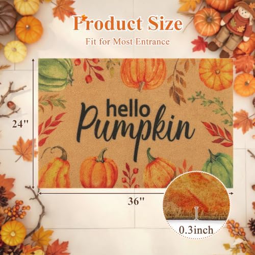 Ileading Fall Door Mat 24"x36", Non Slip No Shedding Faux Coir Mat Porch - Image 2