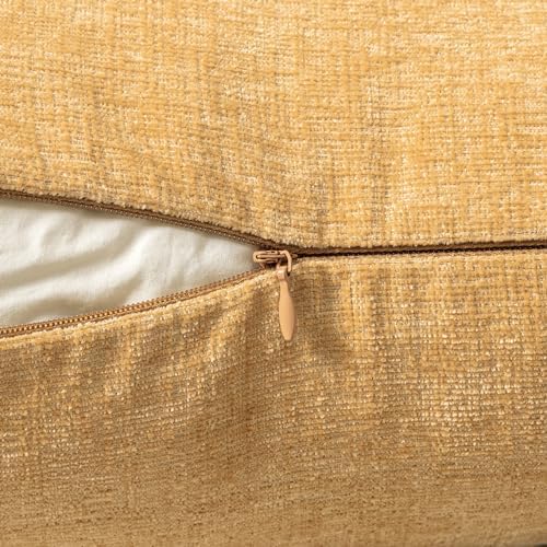 MIULEE Soft Chenille Throw Pillow Covers Beige Yellow 16x16 Inch Pack of 2 - Image 3