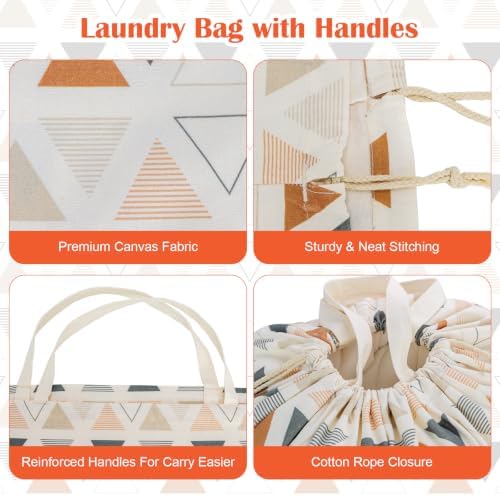 Canvas Laundry Bag 33"Wx 35"H, Heavy Duty Hamper Liner, XL Triangle Pattern - Image 3