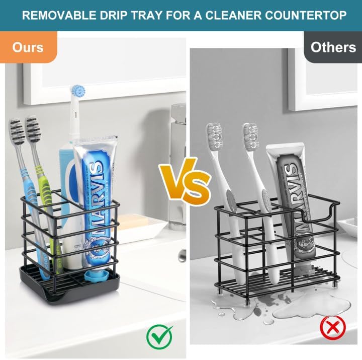 Toothbrush Holders for Bathroom,Black,Stainless Steel,Detachable, 3 Slot - Image 2