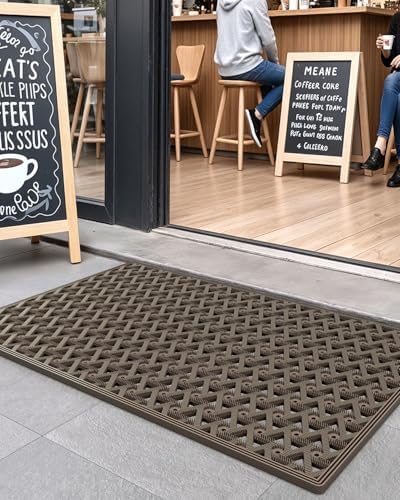 DEXI Front Door Mat Outside Entrance Rubber Floor Doormat, 19x30 Brown - Image 2