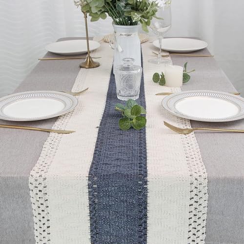 FEXIA Boho Table Runner for Home Decor 12x90 Blue Fall Rustic Decorations - Image 7