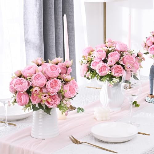 2 Packs Peonies Artificial Flowers, Light Pink Silk Artificial Peonies - Image 6