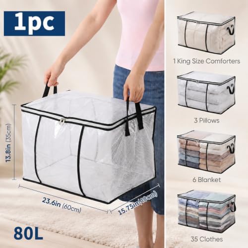 Large Blanket Storage Bag, 80L Storage Bag for Comforters Clothes Storages - Image 2
