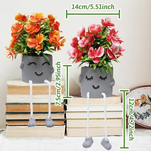 Zerzsy 2 Pack Cute Artifical Plants Fake Flowers in Cement Pots Bathroom Shelf Small Plants Decor - Artificial Greenery Potted Plant for Home Spring Home Office Decorations - Image 5