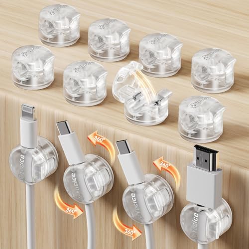 12 Pack Locking Spring Cable Clips, Rotatable Cord Organizer with Secure Lock Design, Adhesive Cord Holder for Desk Home Office Car Wall Charger Cable Management, Clear by Yocice