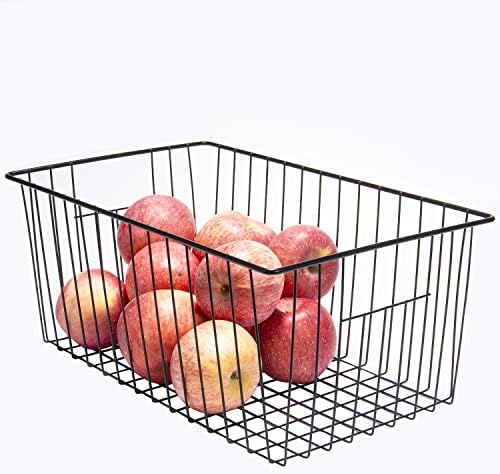 16inch Freezer Wire Storage Organizer Baskets, Household Refrigerator Bin with Built-in Handles for Cabinet, Pantry, Closet, Bedroom Black,4pack - Image 2