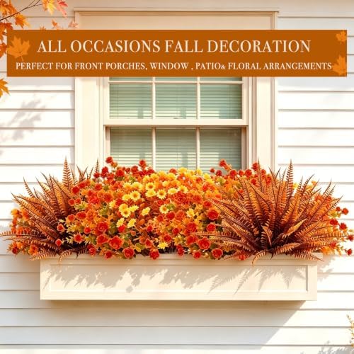 Artificial Fall Flowers for Outdoors Fake Mums, 3 Styles Mixed, 12 Bundles - Image 6