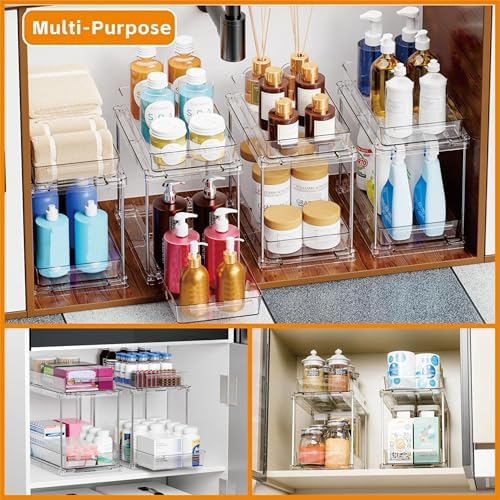Yieach 2 Pack 10.6″ High Pull Out Medicine Cabinet Organizer for Vitamin,Pill Bottle and Supplement,2 Tier Slide out Under the Sink Organizer,Bathroom Vanity Storage and Cupboard Undersink Organizers - Image 2