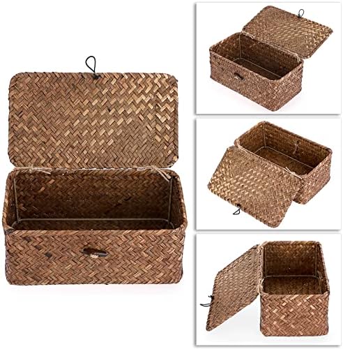 Sumnacon Small Wicker Basket with Lid,Tampon Holder for Bathroom,Coffee,XS - Image 4