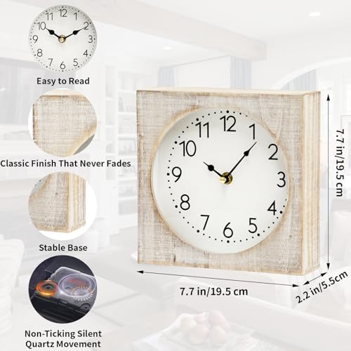 Vintage Table Clock, Square Wooden Farmhouse Table Clock Silent Non-Ticking Battery Operated Desk and Shelf Clocks for Living Room, Kitchen, Bedroom Decor - Image 2