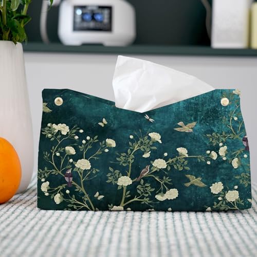 Chinoiserie Bird Floral Tissue Box Cover Rectangle for Desk Decor - Image 2