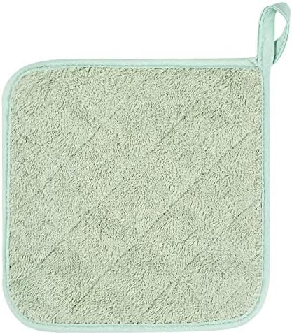 100% Cotton Kitchen Everyday Basic Terry Pot Holder Heat Resistant Coaster Potholder for Cooking and Baking Set of 5 Mint Green - Image 3