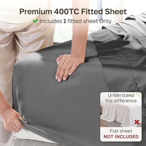 California Design Den Soft 100% Cotton Sateen Twin Bed Fitted Sheet, Grey - Image 2