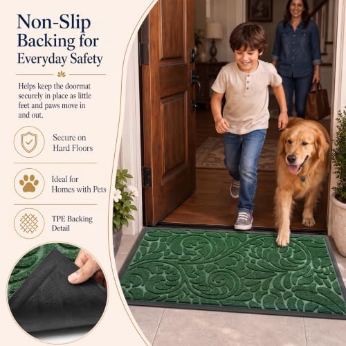 Yimobra Large Door Mat Outside Entrance, Floral Outdoor Mat, 36x24,Green - Image 4