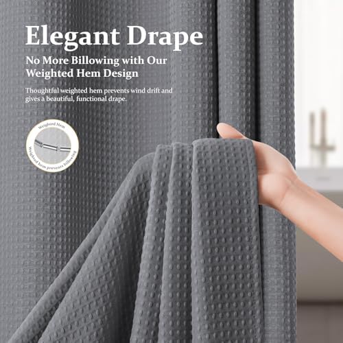 Dynamene Long Waffle Shower Curtain 256 GSM Heavy Fabric 72x78 Grey/Gray - Image 4