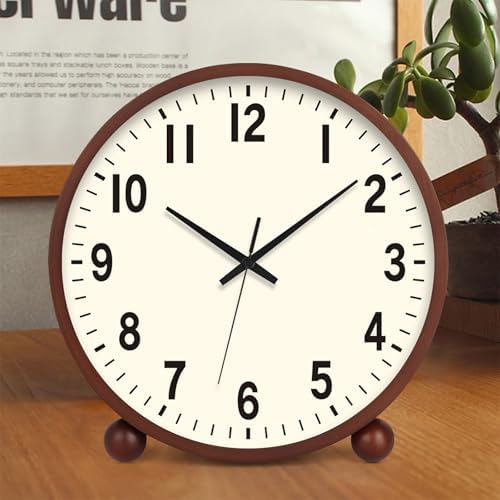 Maxspace Wooden Table Clock,8in Silent Non-Ticking Desk Clock,Battery Operated Desktop Analog Clock for Living Room Bedroom Kitchen Office Classroom Decor (Walnut - Cream Finish) - Image 2