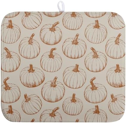 Fall Pumpkin Dish Drying Mat for Kitchen Counter Burnt Orange Autumn Thanksgiving Dish Mat Absorbent Microfiber Kitchen Countertop Protector Dishes Drying Pad Medium Drying Mats 16x18 Inch by Wnoesat