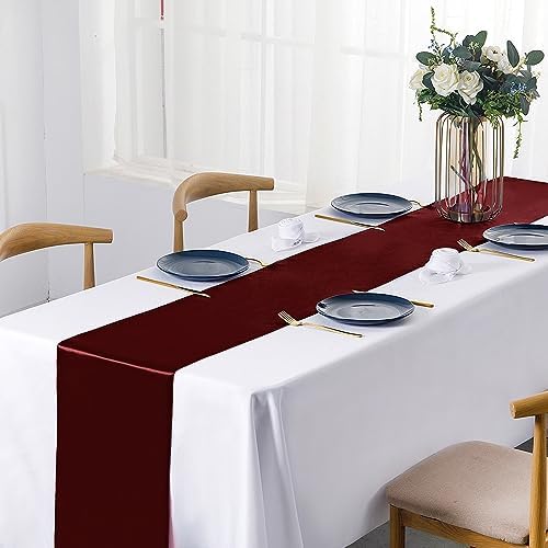 SiinvdaBZX 12 Pcs Burgundy Satin Table Runner 12 x 108 inches Long - Image 2