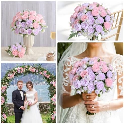 Luyue 2 Packs Pink Peonies Artificial Flowers Faux Peony Bouquet Fake Pink Flowers for Vase Silk Floral Arrangements for Table Centerpiece Wedding Decoration Indoor Autumn Home Decor - Image 6