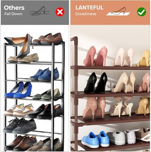LANTEFUL 11 Tiers Tall Shoe Rack Holds 55 Pairs of Shoes with 18pcs Hooks Sturdy Wide Shoe Organizer Storage Free Standing Metal Shoe Shelf for Closet, Entryway Brown - Image 6
