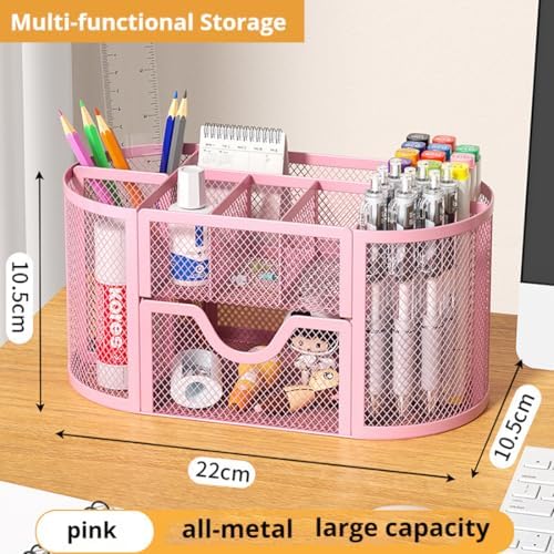 Wire Mesh Desk Organizer, Pink Pen Holder and Desk Organizer with Compartments, Desk Drawer Organizers and Accessories for Office School Home Supplies Teacher Students - Image 5