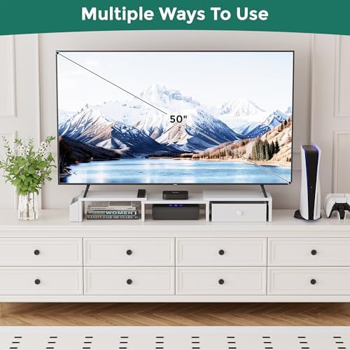 Dual Monitor Stand Riser, Adjustable Length & Swivel Angle Monitor Stand, Ergonomic Monitor Stand with Drawer & Side Pockets, Desktop Organizer and Office Desk Accessories, White - Image 6