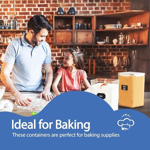 Chef's Path Extra Large Airtight Food Storage Containers with Blue Lid Color, Pack of 4, Kitchen and Pantry Canisters for Flour, Sugar, and Baking Supplies, Includes Measuring Spoons, Labels, and Pen - Image 3