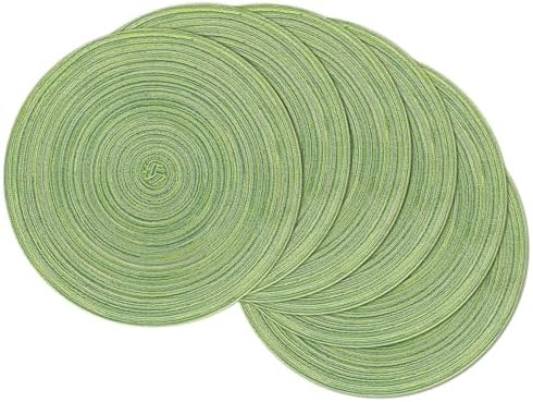 SHACOS Round Placemats Set of 8 Washable 15 inch Round Table Mats Braided Non Slip Fabric Place Mats for Dining Table Indoor Outdoor (Mixed Color Pea Green, 8) by SHACOS