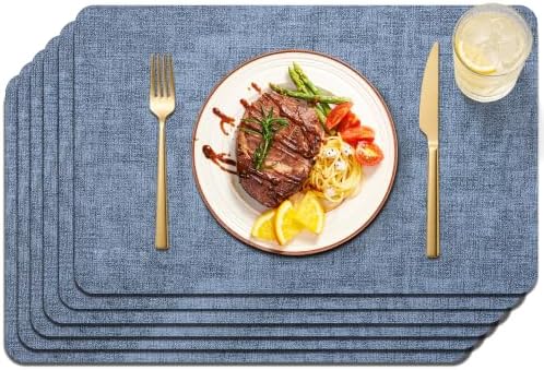 Maxpearl Faux Leather Placemats Set of 6, Easy to Clean, Blue by Maxpearl