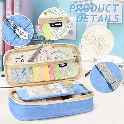 KPX Big Capacity Pencil Pen Case Bag with Zipper Office College School Storage Large Capacity Bag Pouch Holder Box Organizer Colorful (Light Blue) - Image 3