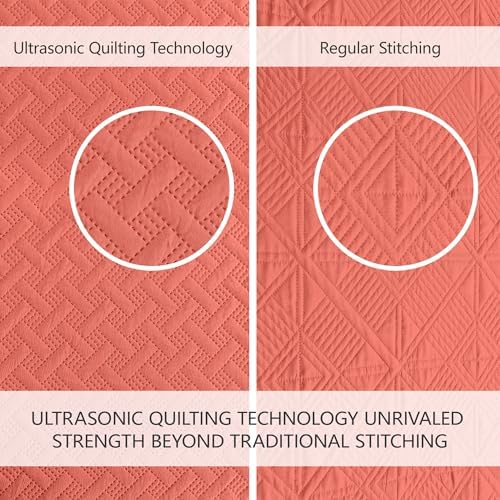 FLYMME Quilts King Size,Lightweight Coral Bedspreads,Basket Weave Pattern,Ultra Soft Microfiber Bed Coverlet 3 Pieces for All-Seasons (1 Quilt,2 Pillow Shams) - Image 5