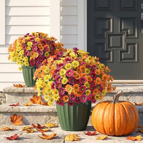 HyeFlora Artificial Mums for Outdoors Fall Decor, 6 Bundles Fake Flowers UV Resistant Realistic Faux Flowers Bouquet Silk Flowers for Outside Planter Porch Patio Garden Yard Balcony Home, Mix - Image 5