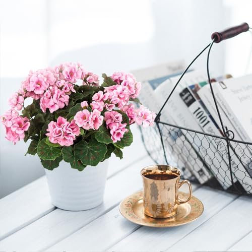 4PCS Fake Flower Artificial Geranium,Artificial Flowers for Outdoors, Geraniums Artificial Flowers Realistic,Artificial Geraniums for Outdoors Fake Plant Decoration((Pink) 14.4" - Image 6
