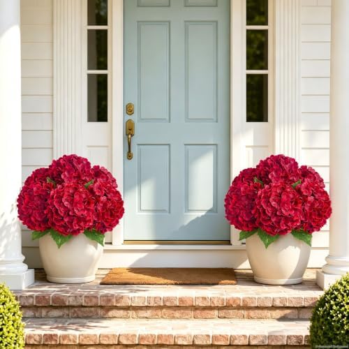 Yastouay 4 Pcs Real Touch Hydrangea Artificial Flowers, Deep Red - Image 4