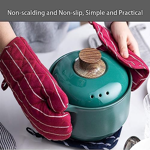 4Pcs Oven Mitts and Pot Holders, Heat Resistant Oven Mitts Set with Pothholder,Heat Resistant Microwave Gloves Safe for Baking,Cooking, BBQ (Red) - Image 2